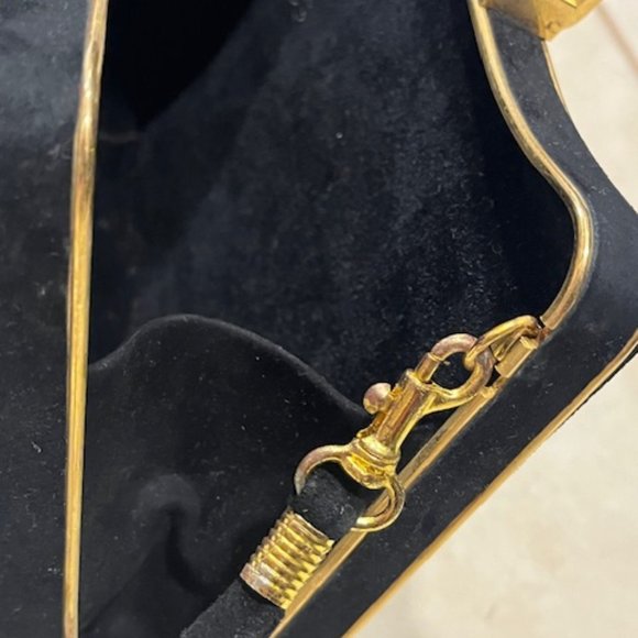 VTG Black Suede Gold Trim Clamp Hard Case Hinged Shoulder Bag Clutch 7.25"x6.25" - Picture 13 of 16